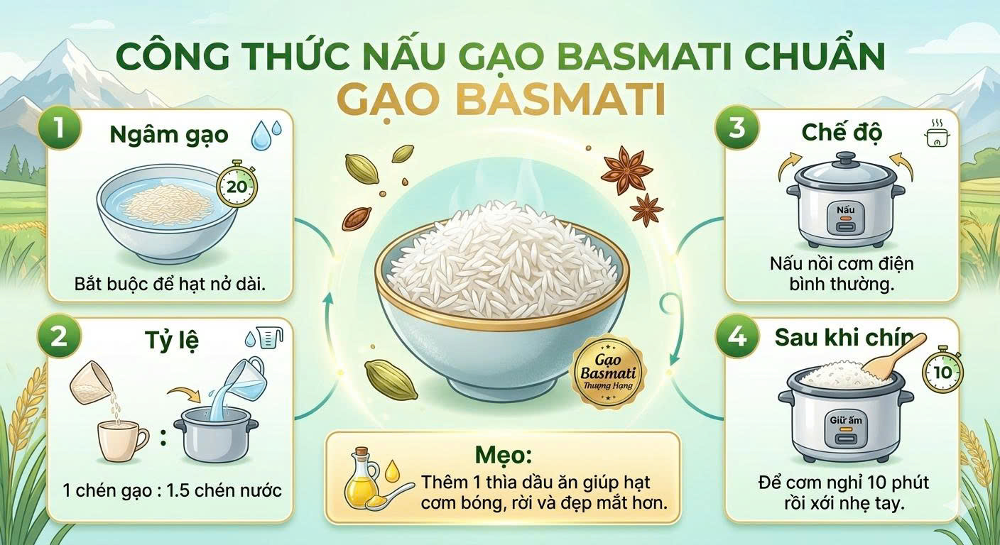 Công thức nấu gạo Basmati chuẩn