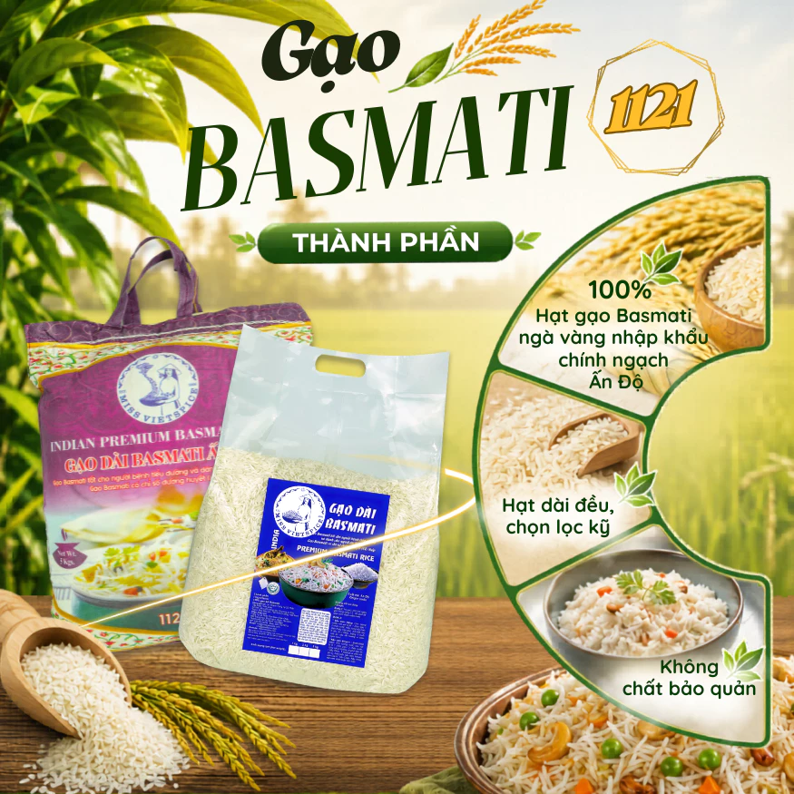 Bao 5KG - Gạo Dài Basmati Ấn Độ Thượng Hạng
